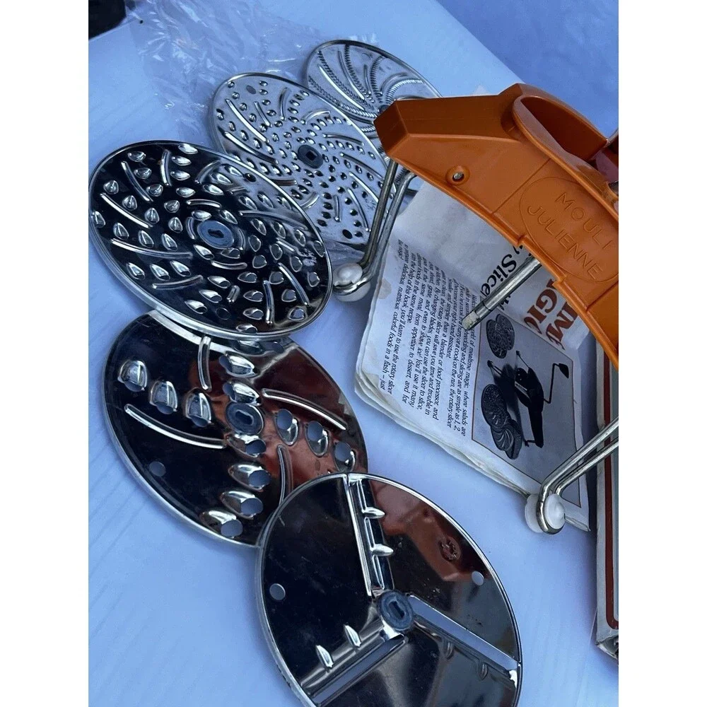 Vintage Mouli Julienne 445 Rotary Grater Slicer 5 Discs Box Made France Complete